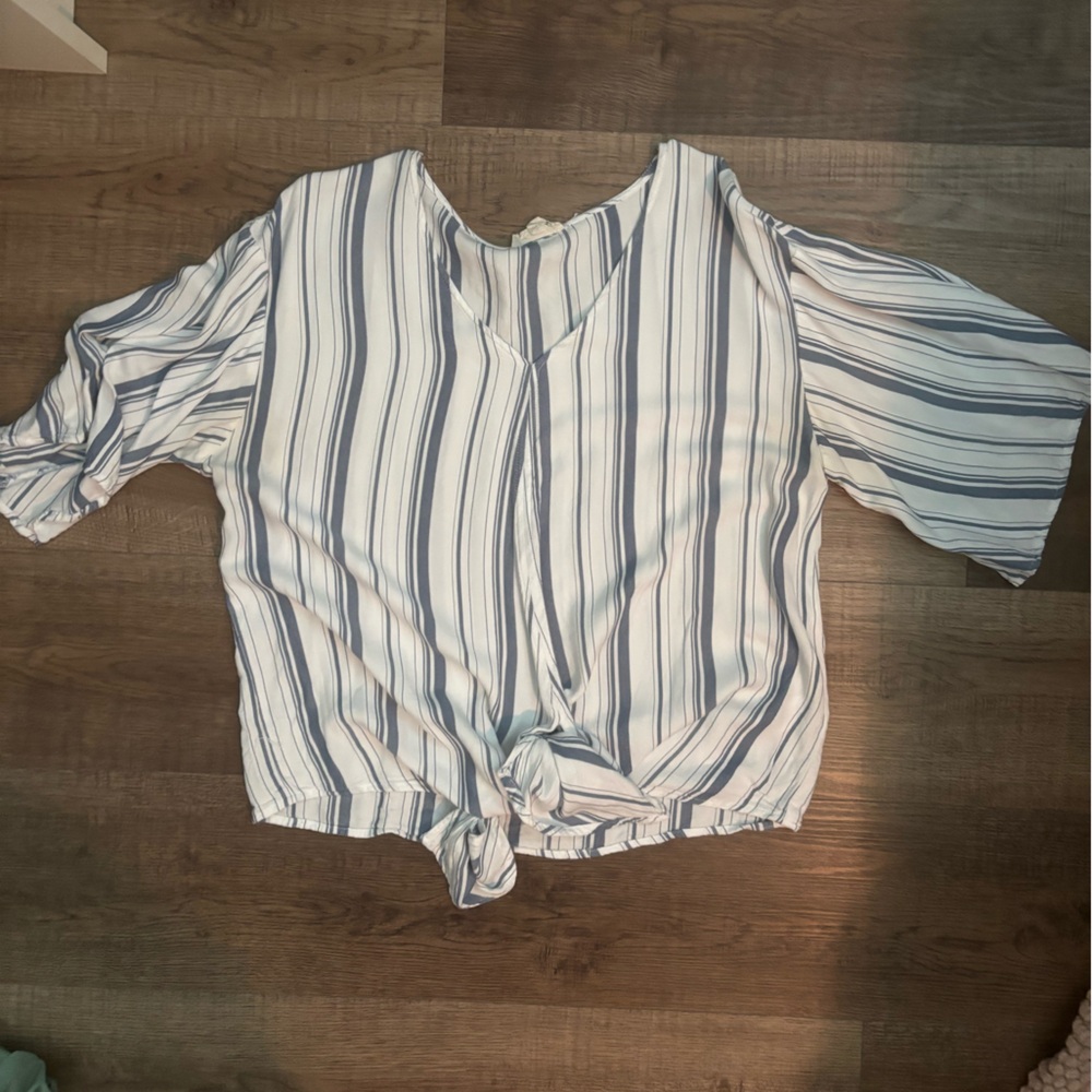 Striped V-Neck Tie-Front Top